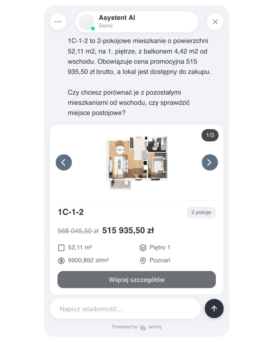 Podgląd powitalnego okna czatu asystenta AI